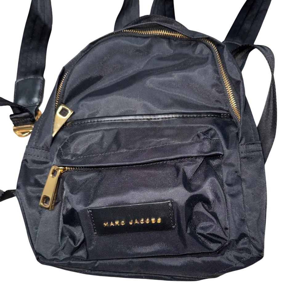 Marc Jacobs Mini Nylon Backpack Womens Small Black Excellent Gold Hardware Zip - Picture 3 of 5